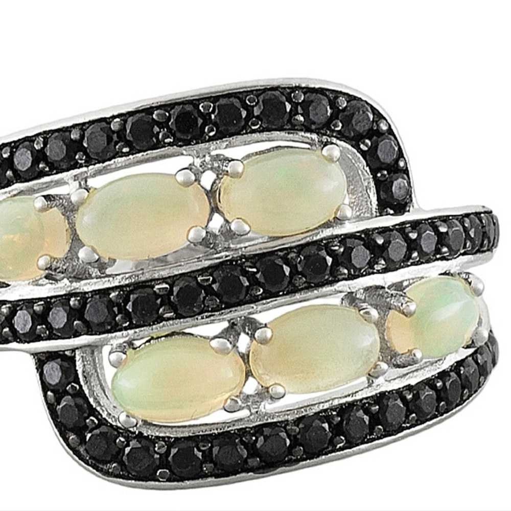 Genuine Honey Opal & Black Spinel Sterling Silver Ring Size 9.5! 😲 Final Price - Picture 8 of 9